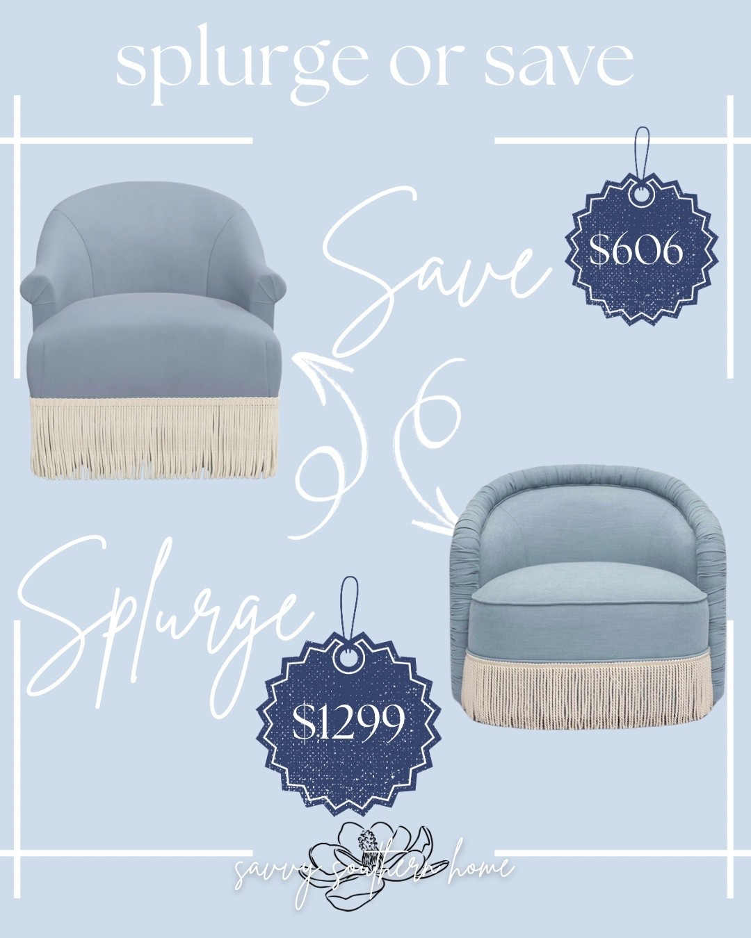 Champagne taste, budget price 💙 Which chair has your heart (and your wallet)? #SplurgeVsSave #AffordableStyle #LTKDeals

#LTKHome #LTKStyleTip #LTKSaleAlert