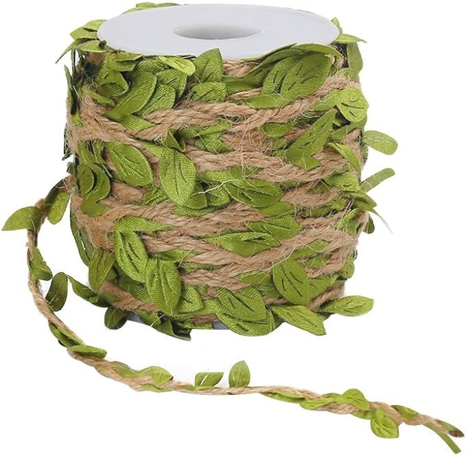 Tenn Well 66Ft Natural Jute Twine, 5MM Burlap Leaf Ribbon with Artificial Vine Green Leaves for W... | Amazon (US)
