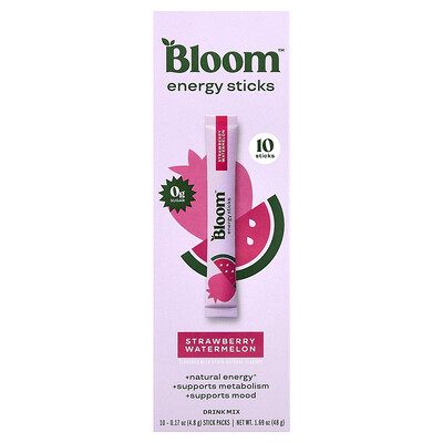 Bloom, Energy Sticks, Strawberry Watermelon, 10 Stick Packs, 0.17 oz (4.8 g) Each | iHerb