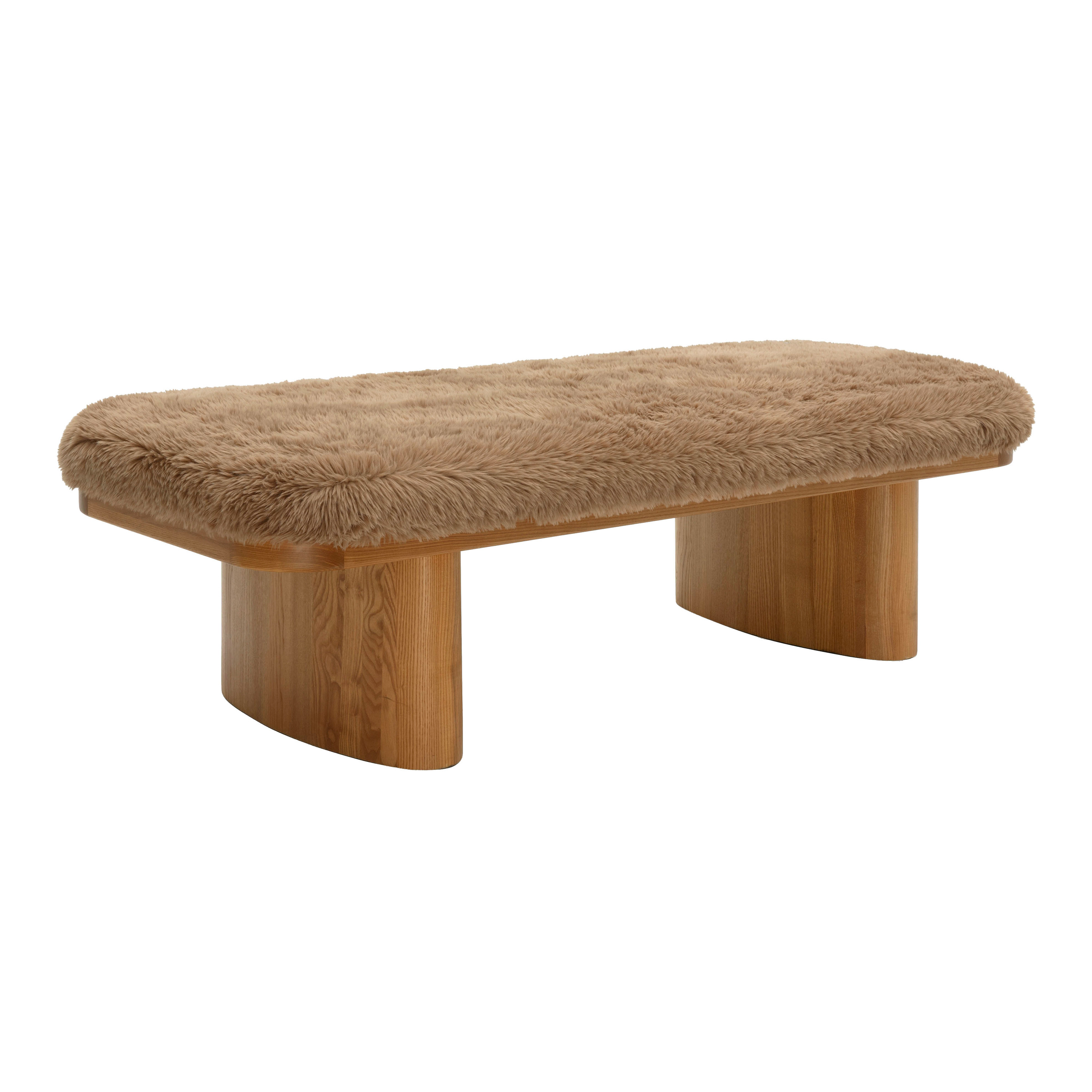 Claudia Extra Wide Wood and Faux Shearling Upholstered Bench | World Market