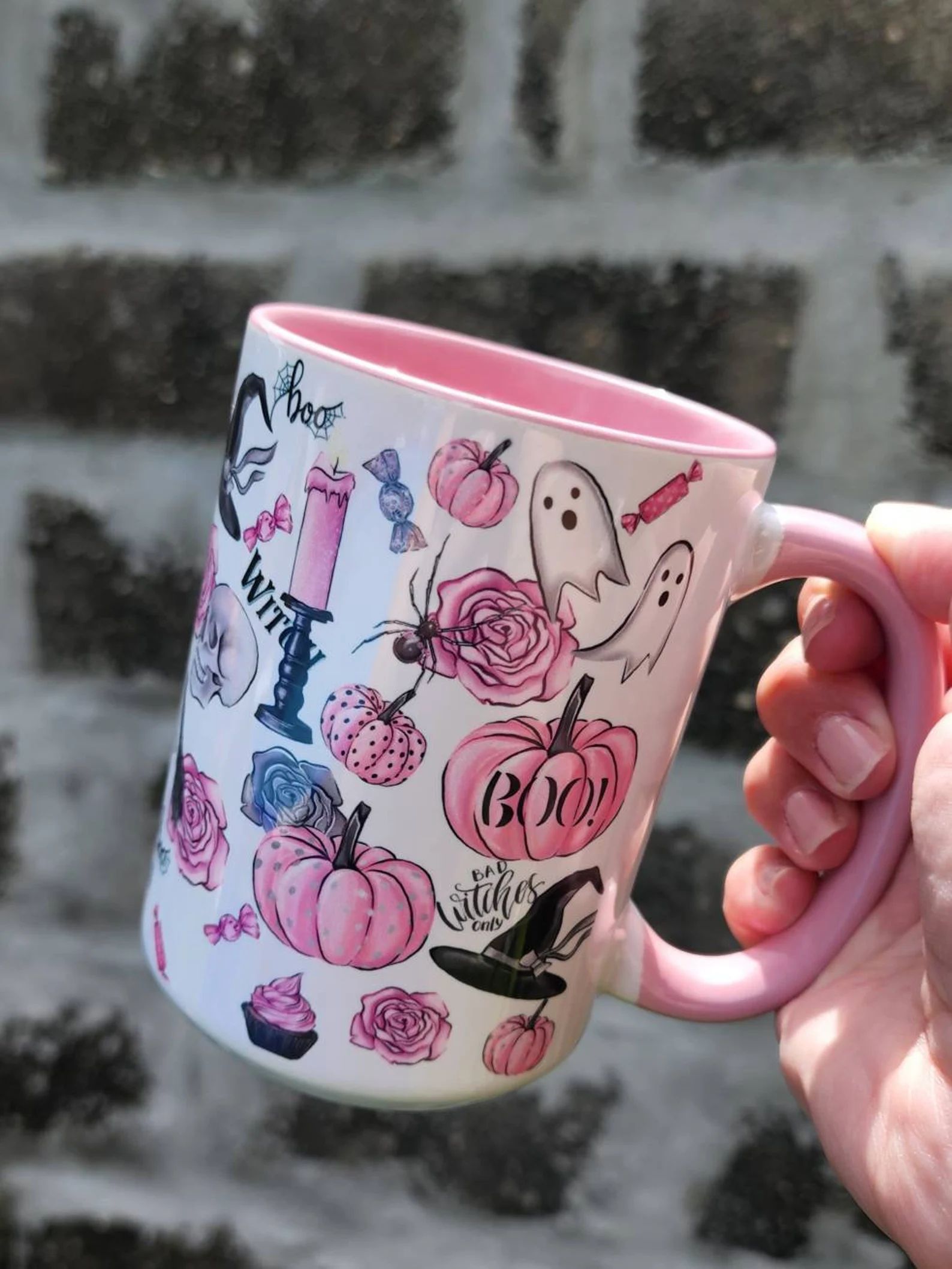 Pink Gothic Halloween Mug Pink Pumpkins Witch Mug Boo - Etsy | Etsy (US)