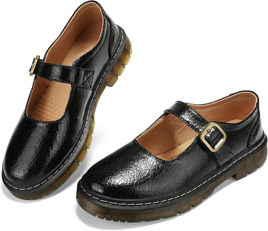 Women's Mary Jane Flat Shoes Comfort Platform Buckle Ankle Strap Flats Breathable Slip On Lightwe... | Amazon (US)