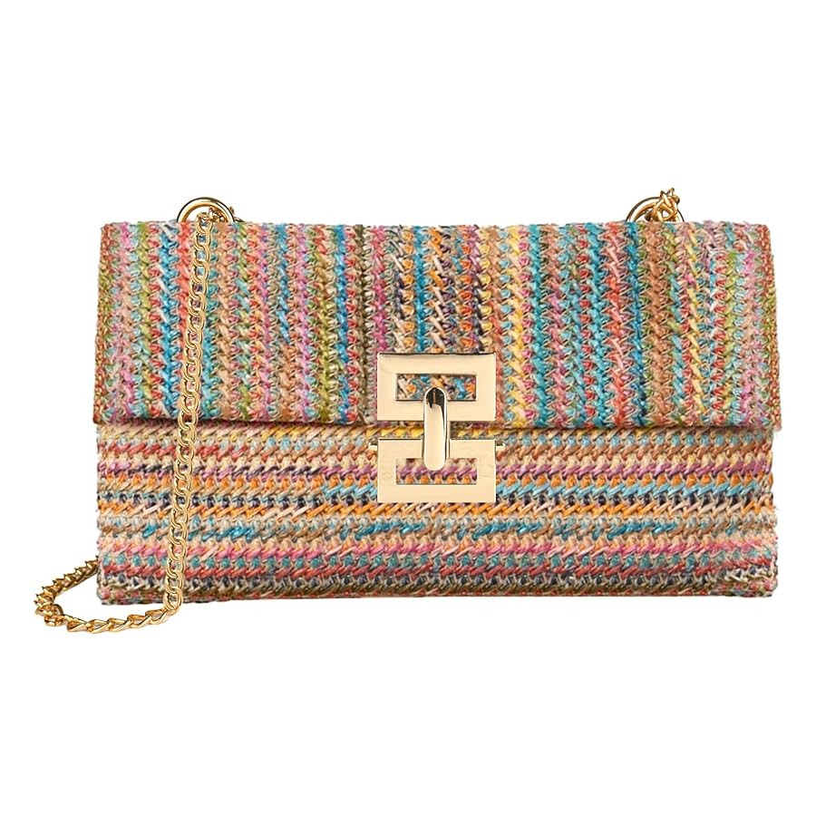 Straw Chain Clutch Purses for Women Ladies Woven Envelope Handbag Shoulder Crossbody Beach Bag | Amazon (US)