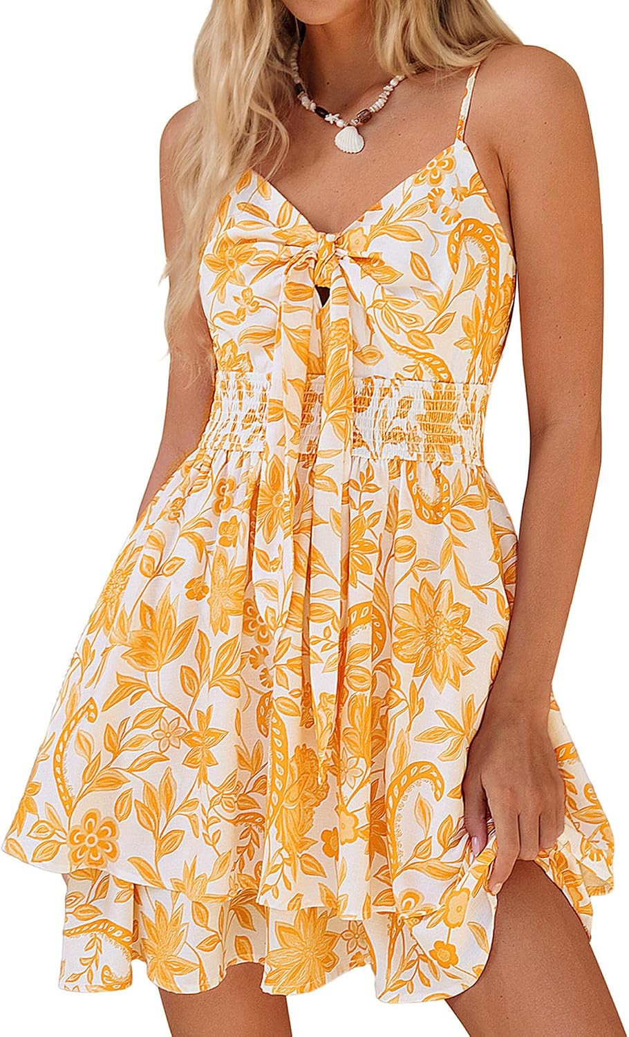 Kate Kasin Womens Summer Floral Mini Spaghetti Strap Beach Sundress | Amazon (US)
