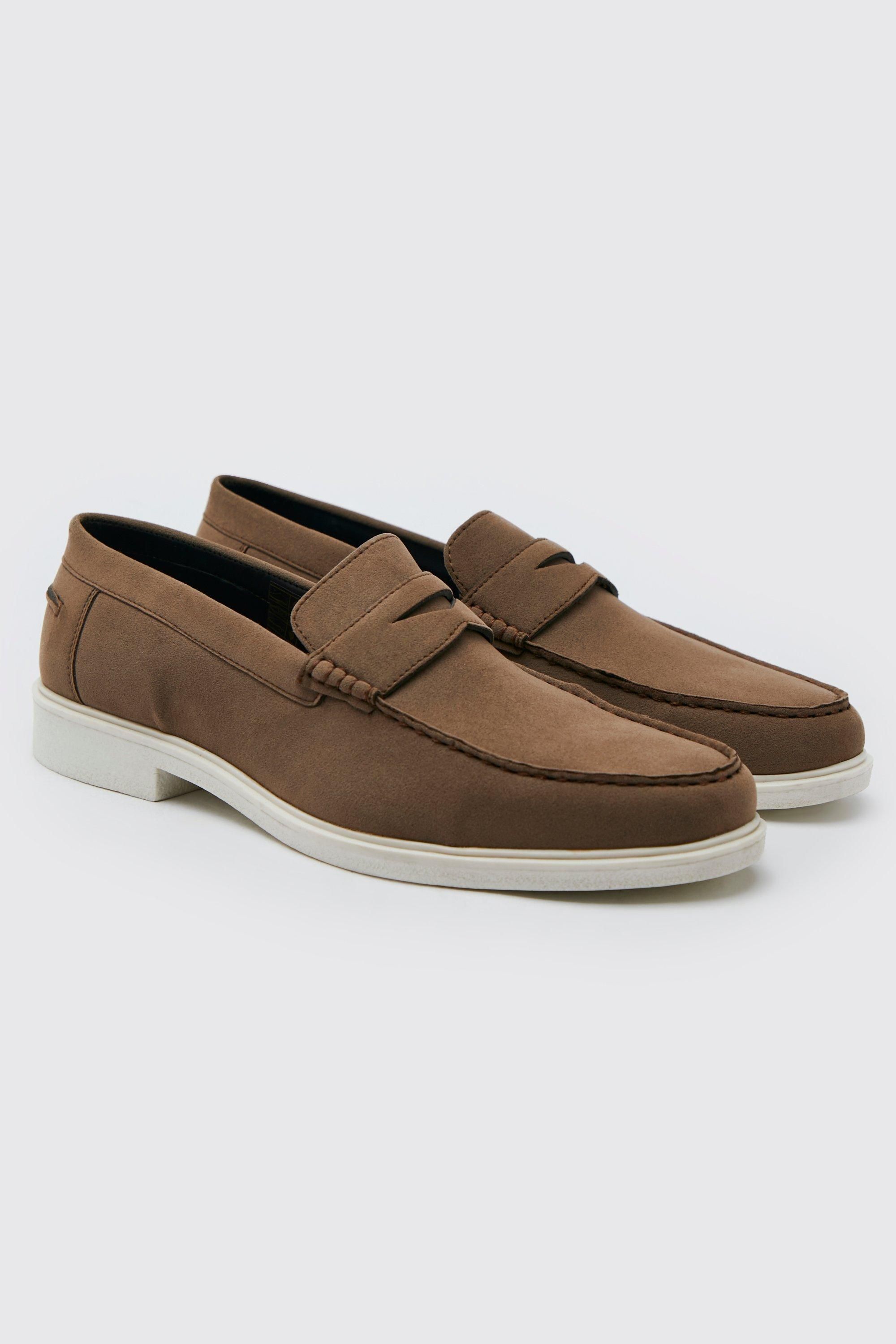 Faux Suede Contrast Sole Penny Loafer | boohooMAN (US & CA)