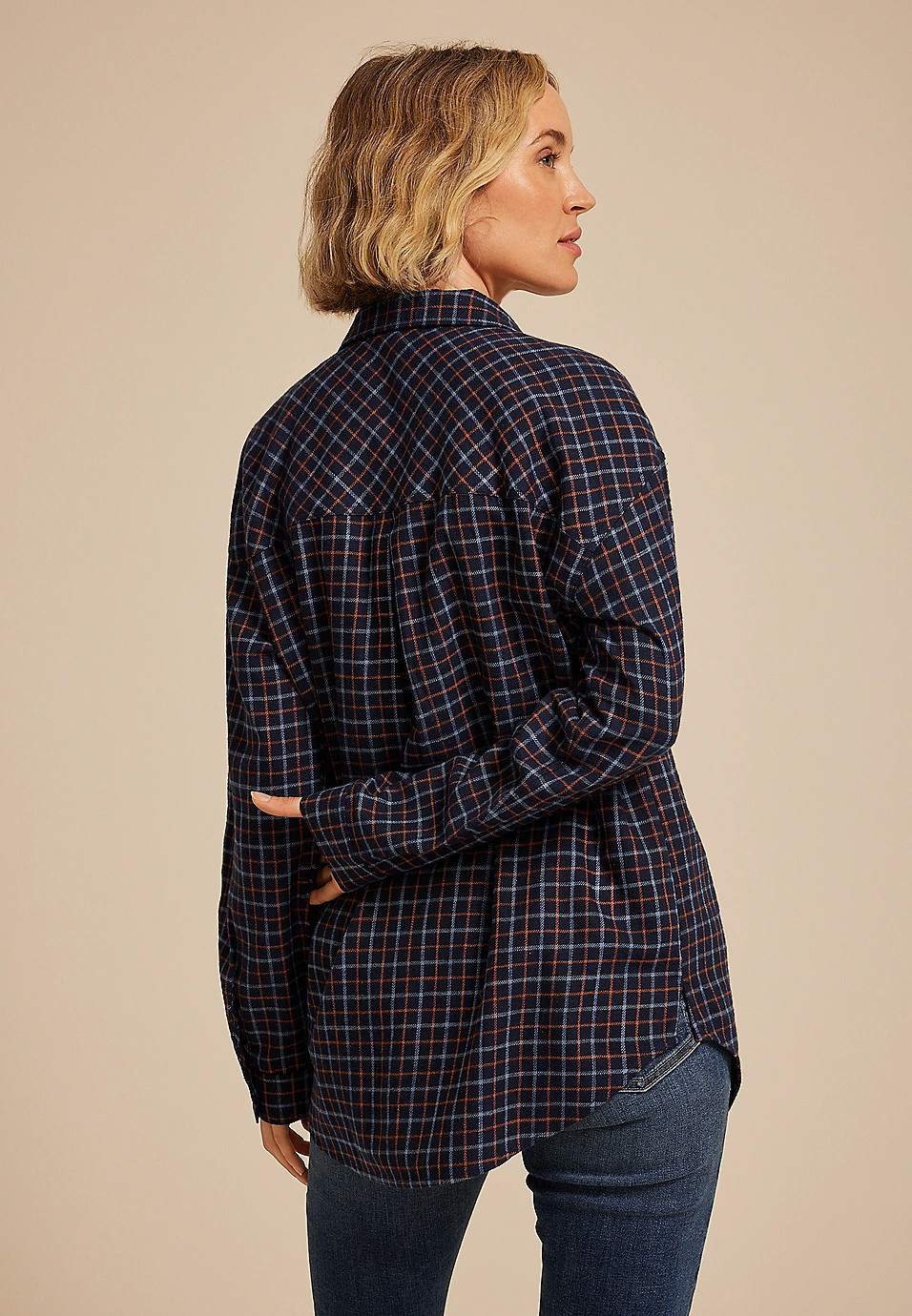 Cabin Plaid Boyfriend Tunic Button Down Shirt | Maurices