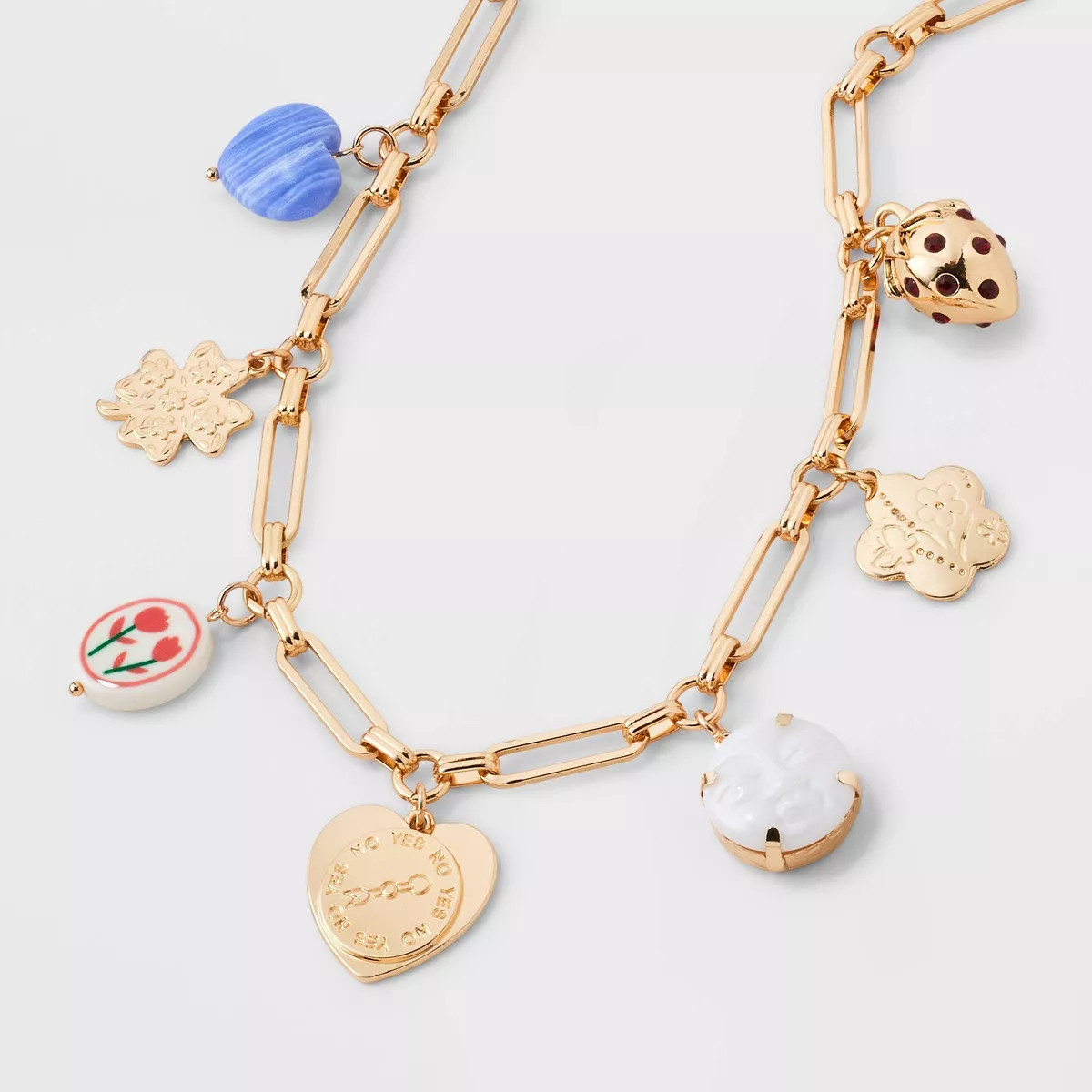 Mixed Floral Semi-Precious Blue Lace Agate Hear Necklace - Universal Thread™ Gold | Target