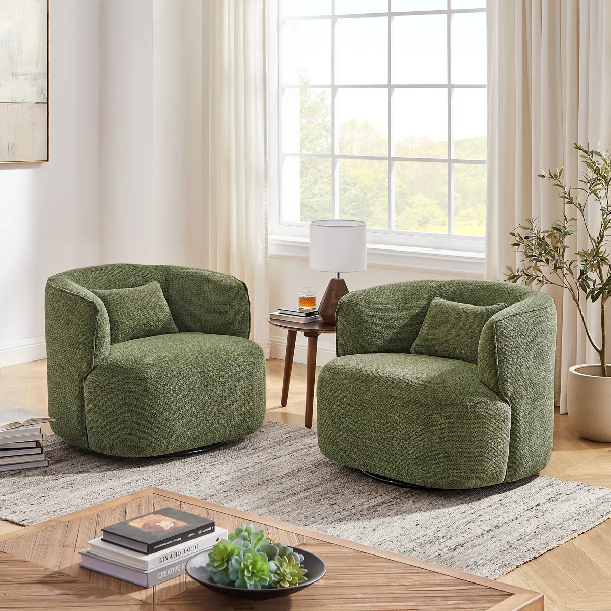Olszewski CAL117 Compliant 31.1'' Wide Swivel Barrel Chairs（Set of 2） | Wayfair North America
