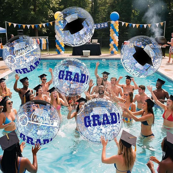 Blue 10 Pcs 16 Inch 2026 Graduation Beach Balls Pool Floats Inflatable Grad Beach Ball Congrats S... | Amazon (US)