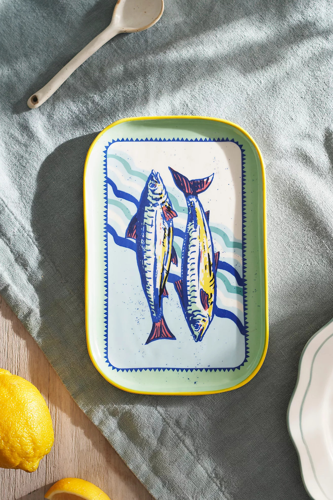 Sardines Stoneware Serving Platter, Small Blue | Anthropologie (US)