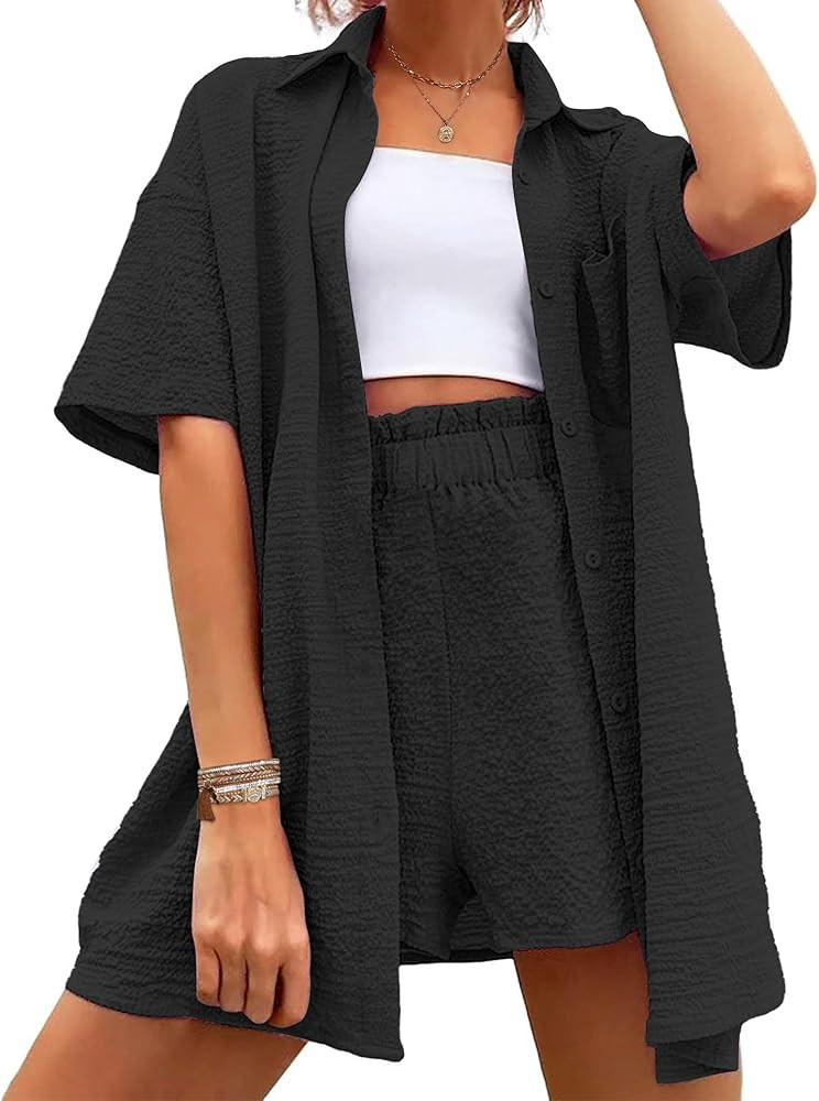 Ekouaer Womens Lounge Sets 2 Piece Outfits Casual Tracksuit Pajamas Set Button Down Shirt and Sho... | Amazon (US)