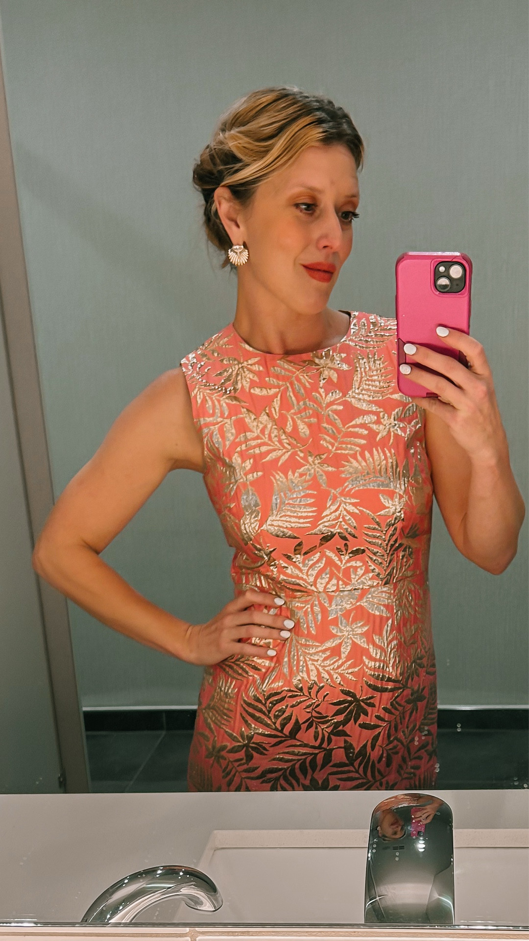 What I wore as a Hostess for one of my pop up shops! Here’s a beautiful brocade @katespade dress from @renttherunway - use code RTRXCLOWY for 60% off! 

Gold @ettika shell earrings - also come in silver.

A coral pashmina and slides. Not pictured but also wore a beautiful vintage @valentino garravani satchel (similar below).

I’m 5’0 size 2 for reference and usually wear Spring colors!



#LTKootd #LTKOver40 #LTKgrwm