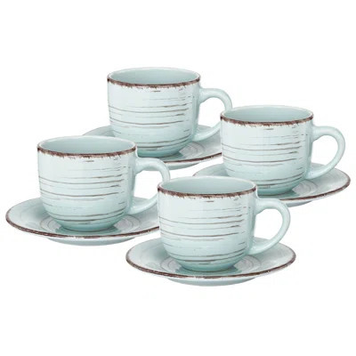 Rustic Fare Cups & Saucers - Service for 4 - Aqua | Wayfair North America