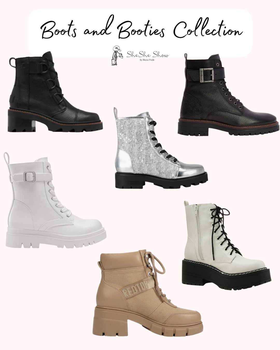  Boots & booties 
Combat boots 
Lug boots, lace up boots
Hiking boots 

 

#LTKShoeCrush #LTKOver40 #LTKSeasonal