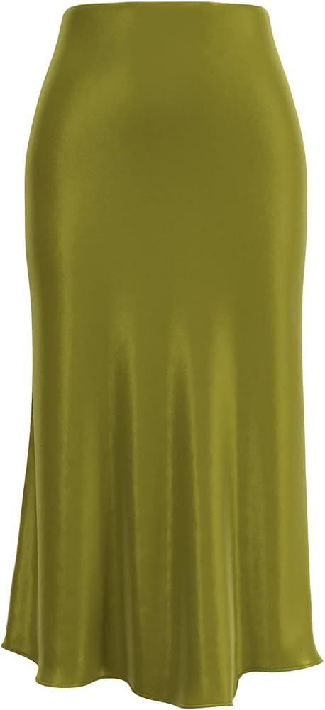 Womens Leopard Print Skirt Midi Long Length Silk Satin High Waist Elastic Skirts | Amazon (US)