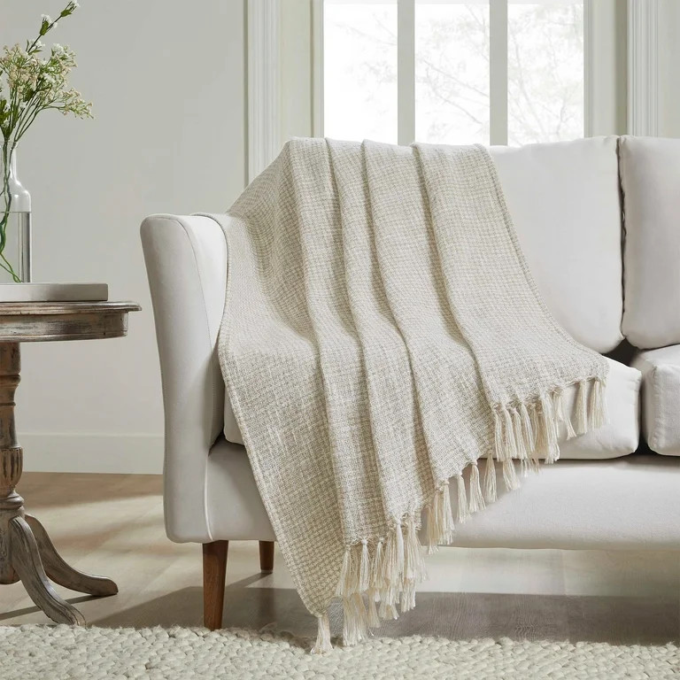 My Texas House Casey Taupe Marled Tassel Cotton Polyester Throw, 50" x 70" | Walmart (US)