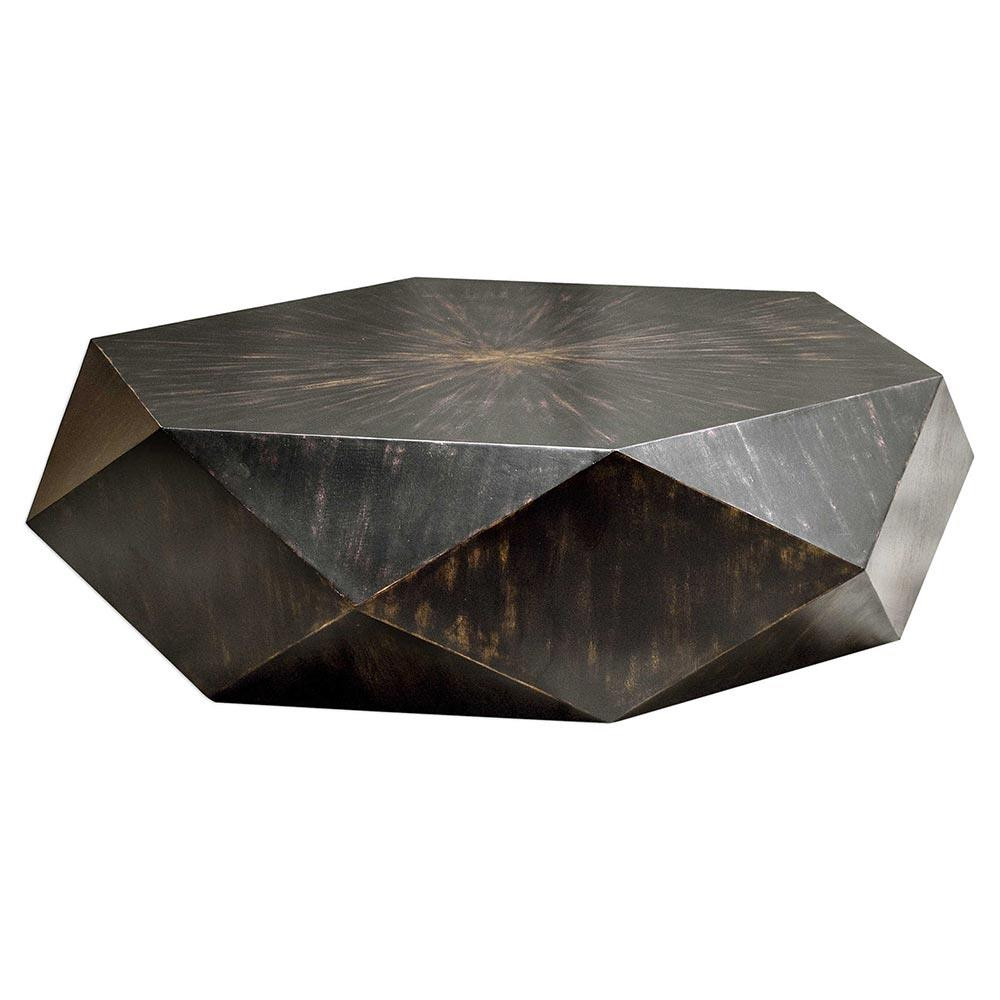 Aiden Modern Classic Geometric Black Mango Veneer Round Block Coffee Table | Kathy Kuo Home