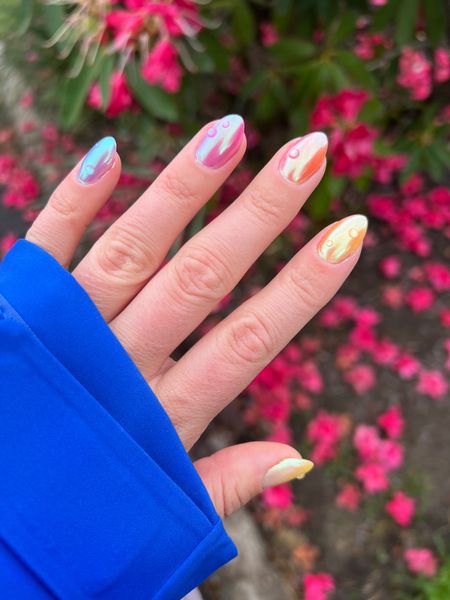 Aurora chrome on top of rainbow nails!!! #chromenails #nails 

#LTKbeauty