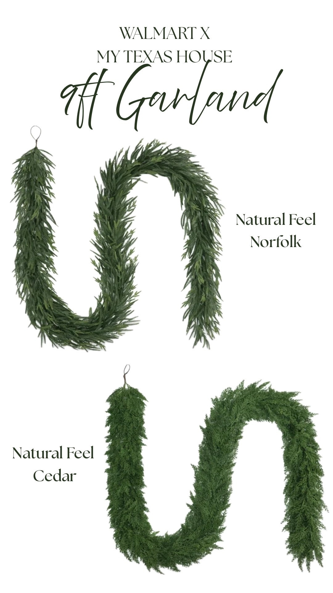 Walmart x My Texas House 9ft Garland in Norfolk and Cedar 

Christmas Decor #walmartchristmas 

#LTKHome #LTKSeasonal #LTKFindsUnder50