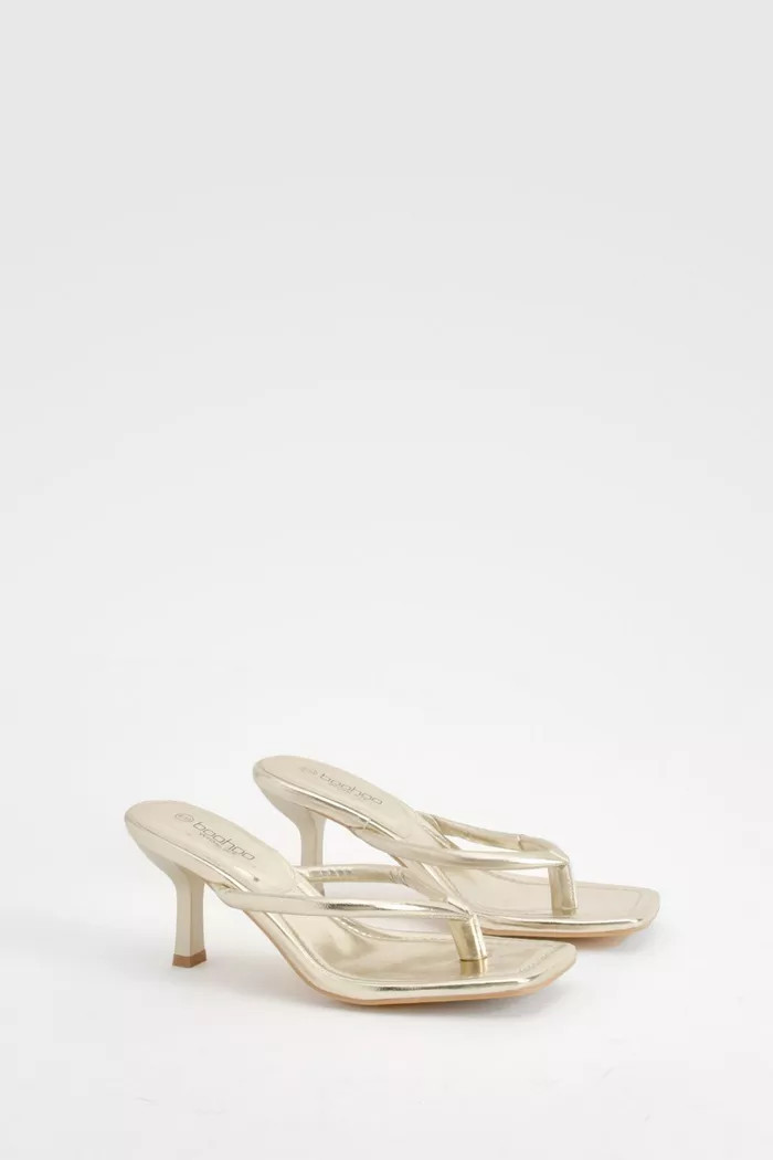 Wide Fit Metallic Padded Toe Post Mules | Boohoo.com (UK & IE)