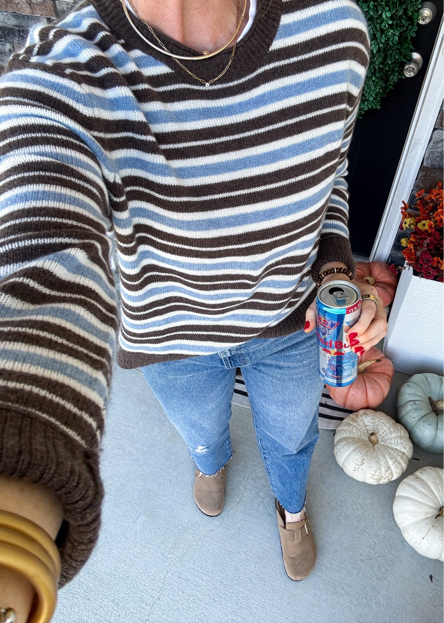 Love this striped cashmere sweater & relaxed jeans from @Quince