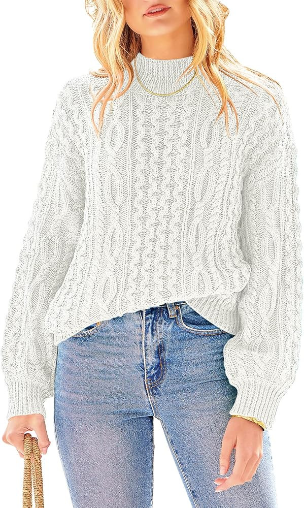 ANRABESS Women's Long Sleeve Crew Neck Cable Knit Casual Loose Solid Oversized Chunky Pullover Sweat | Amazon (US)