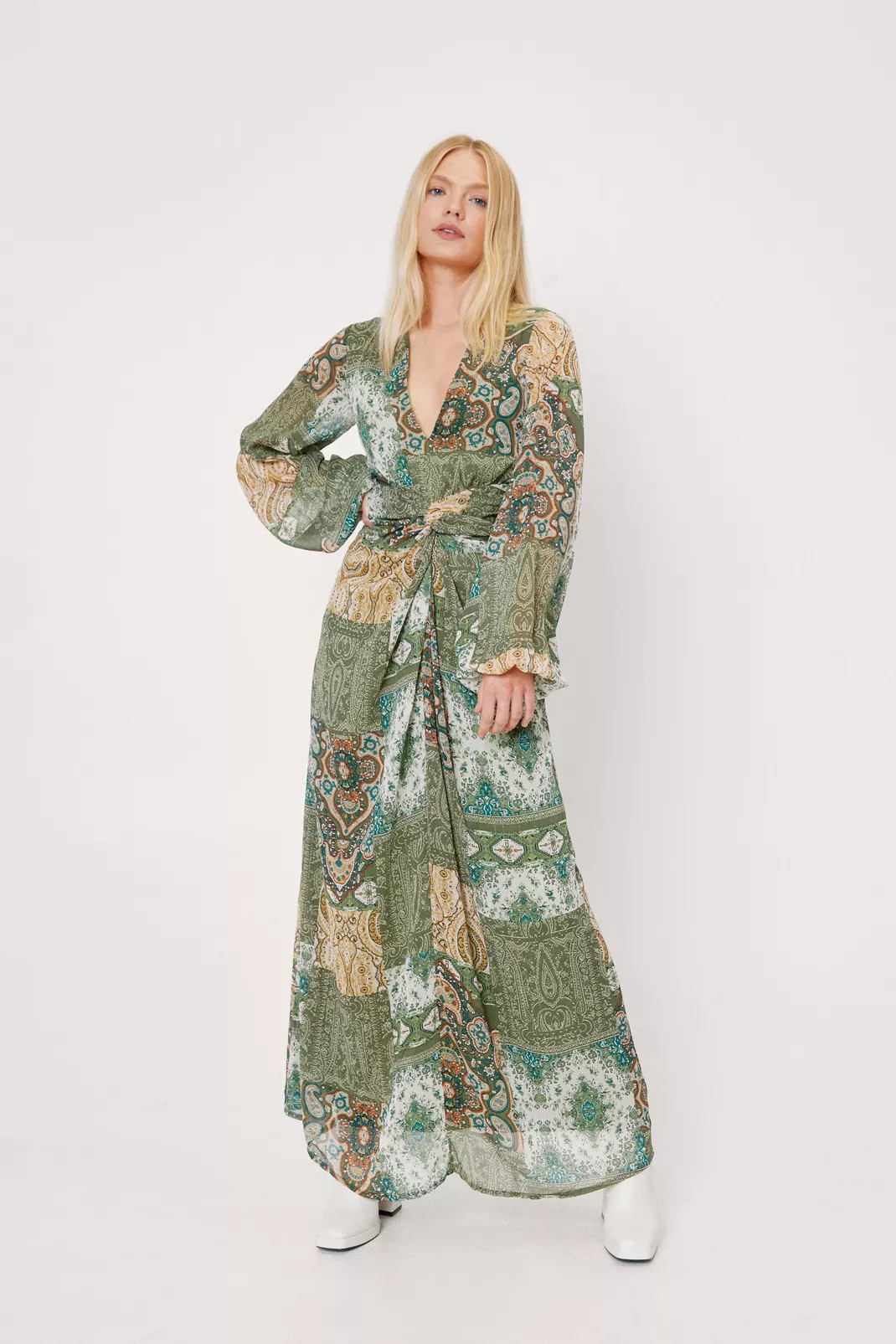 Paisley Twist Front Plunge Midaxi Dress | Nasty Gal (US)