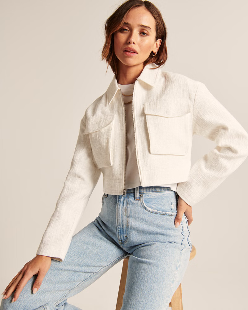Cropped Tweed Shirt Jacket | Abercrombie & Fitch (US)