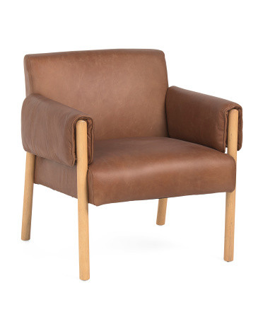 28.5X29.75X31.5 Leather Ashton Light Wood Accent Chair | TJ Maxx