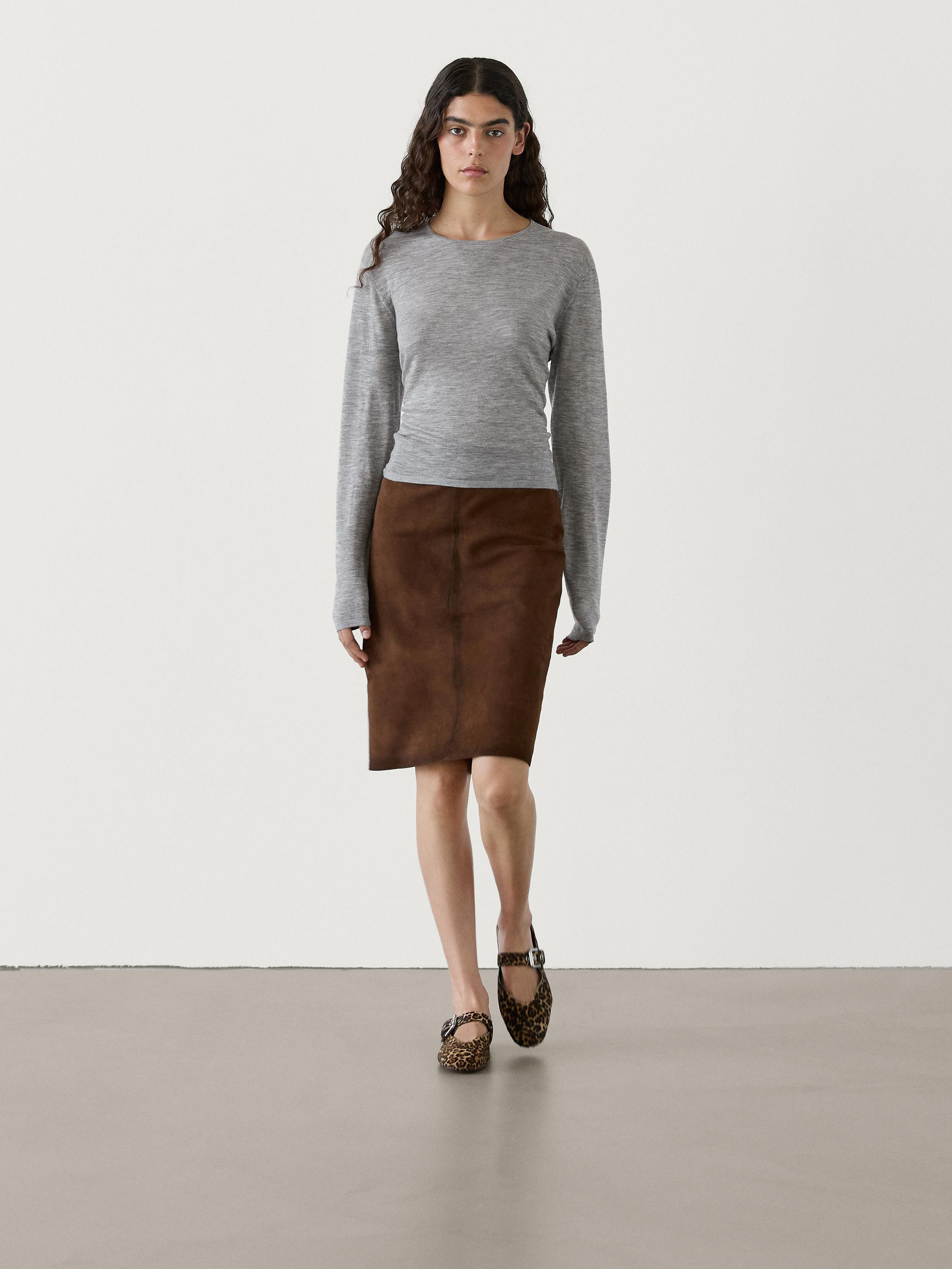 Suede midi skirt with belt loops | Massimo Dutti US