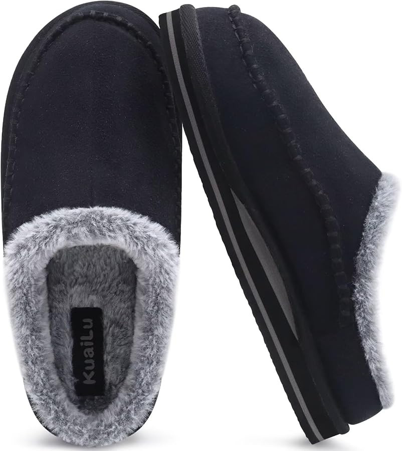 KuaiLu Mens Clog Slippers with Arch Support Suede Faux Fur Memory Foam Warm House Shoes Comfortab... | Amazon (US)