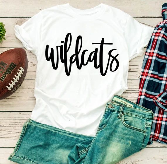 Wildcats Shirt, Personalized School Mascot Shirt, School Mascot Shirt, Hand Lettered Design, Ball... | Etsy (US)