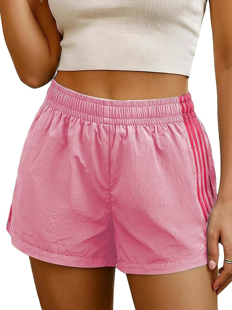 MakeMeChic Women's Striped Summer Shorts Workout Running Shorts Mini Micro Sweat Track Shorts Gym... | Amazon (US)