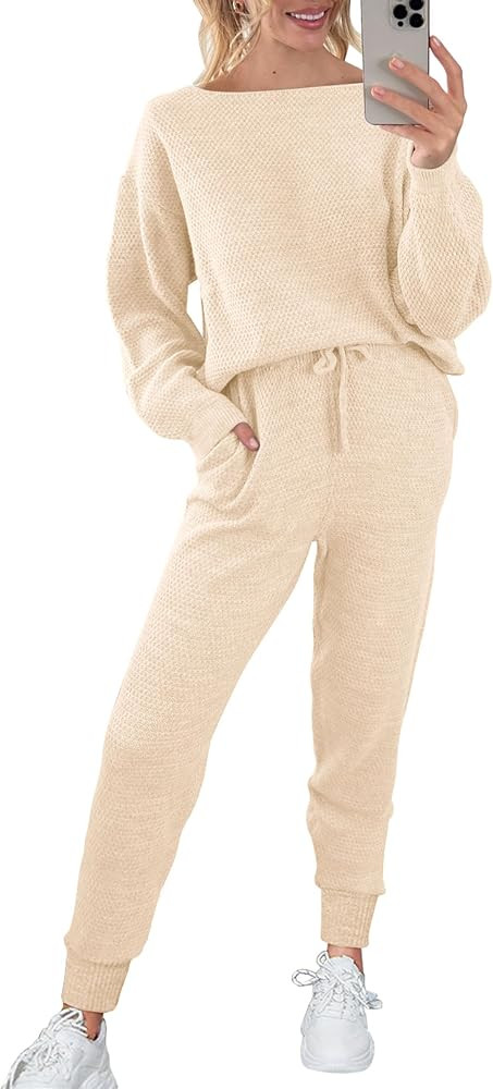 PRETTYGARDEN Women 2 Piece Outfits Long Sleeve Pullover Tops And Long Pants Tracksuit Sweater Set... | Amazon (US)