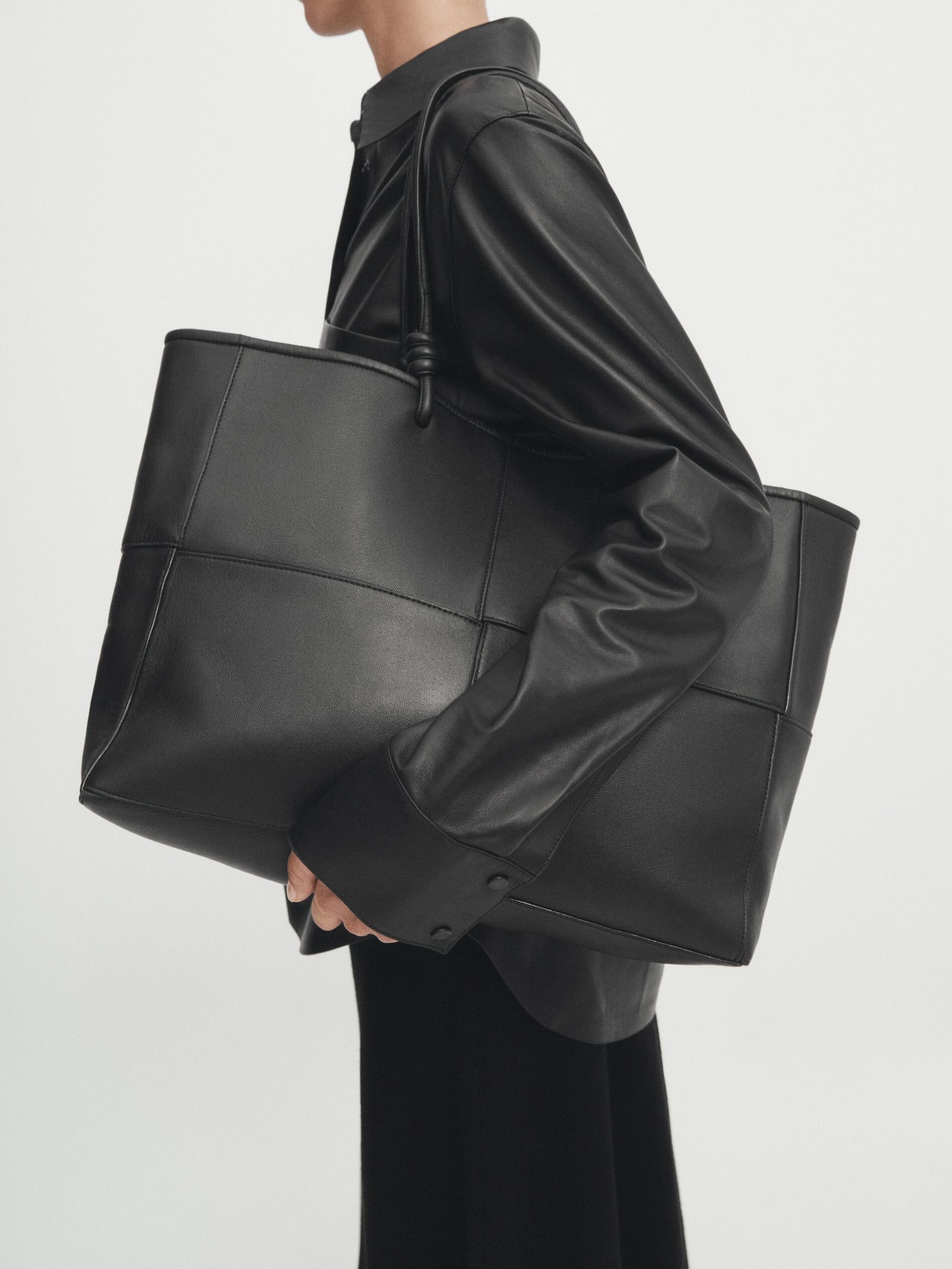 Nappa leather shopper bag with seam details | Massimo Dutti (US)