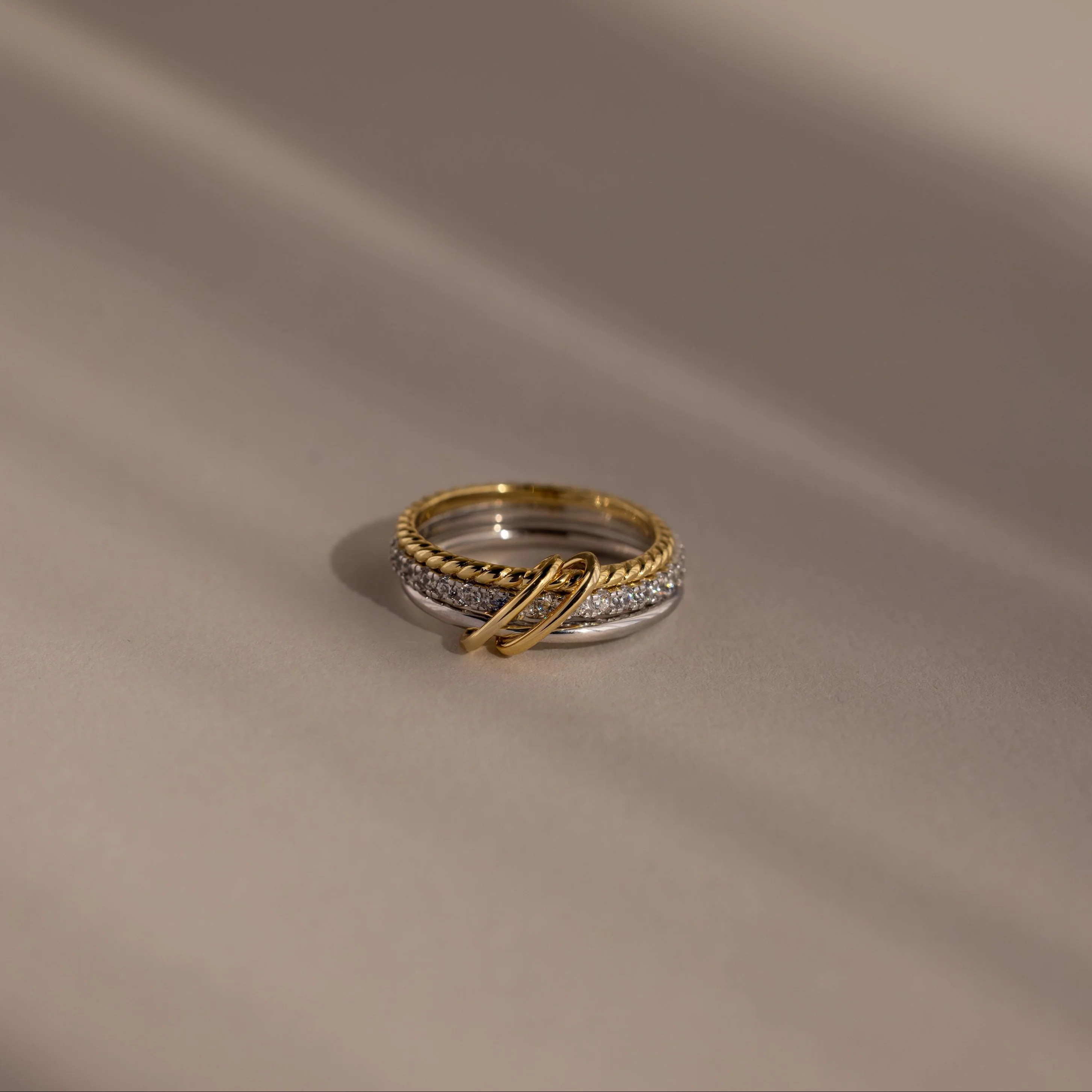 Pave Mixed Metal Gold & Silver Triple Linked Ring Set | Caitlyn Minimalist | Caitlyn Minimalist