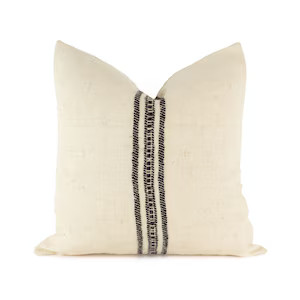 Viti - Indian Wool Pillow Cover - 20" - Ivory & Black Stripe - Bhujodi Textile Pillow - Handwoven Fabric | Etsy (US)