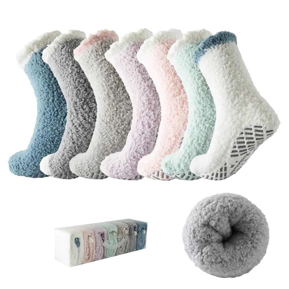 Bulinlulu Fuzzy Socks with Grips Plush Sleep Cozy Winter Soft Hospital Fluffy Socks Gifts for Wom... | Amazon (US)
