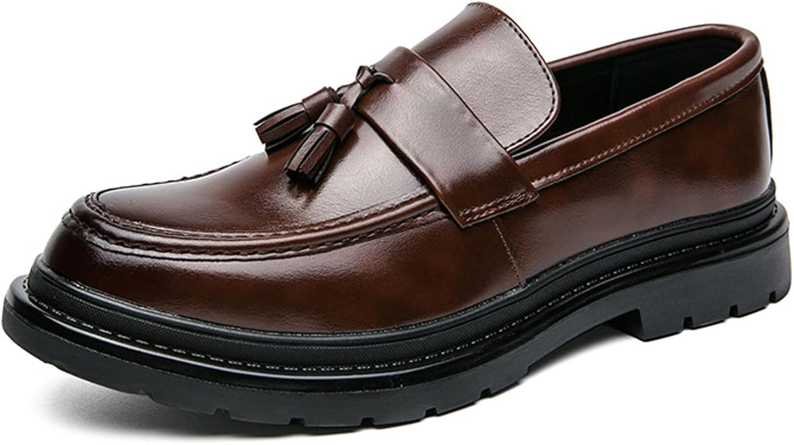 Men's Leather Tassel Platform Slip on Loafers Luxury Round Toe Lug Sole Non-Slip Dress Shoes Casu... | Amazon (US)