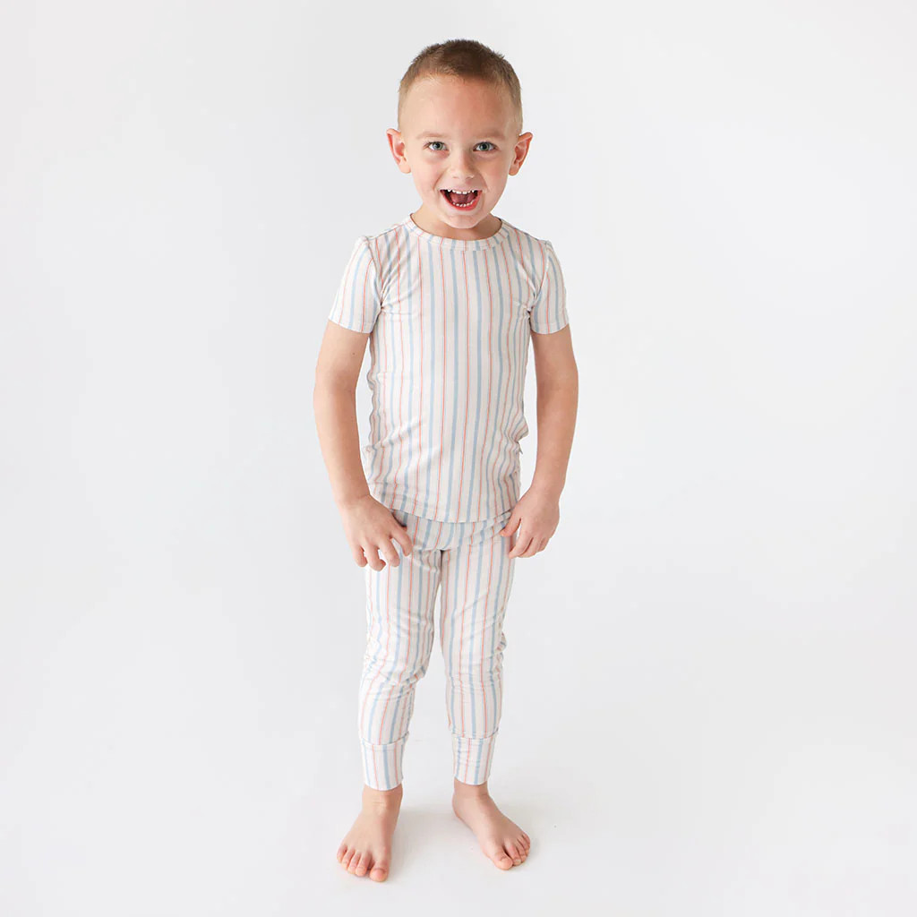 Stripes White Short Sleeve Toddler Pajamas | Clay | Posh Peanut