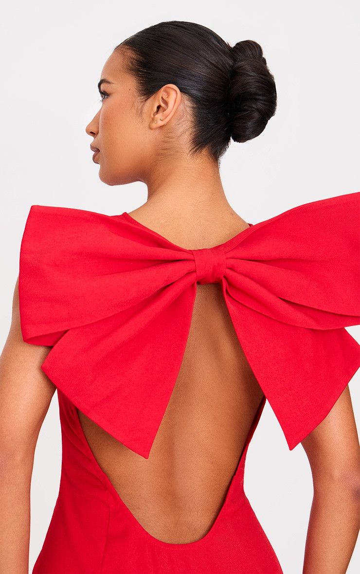 Red Oversized Bow Scoop Back Maxi Dress | PrettyLittleThing US