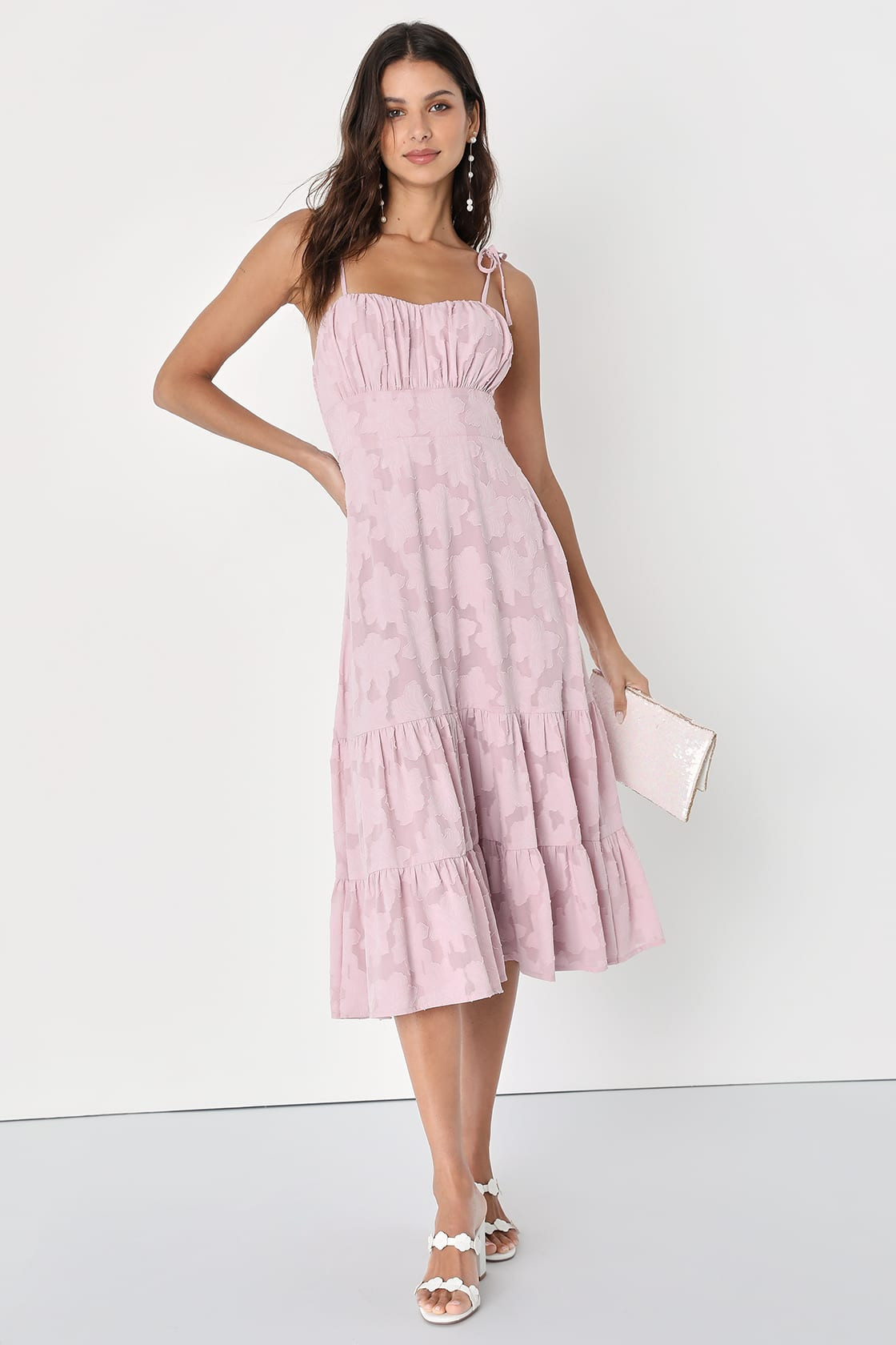 Sweet Sentiments Light Mauve Jacquard Tiered Midi Dress | Lulus (US)