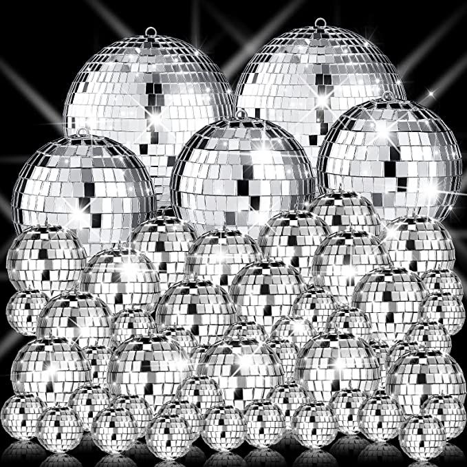 Sumind 50 Pcs Christmas Hanging Disco Ball Ornaments Mini Disco Ball Cake Decoration Bulk Reflect... | Amazon (US)