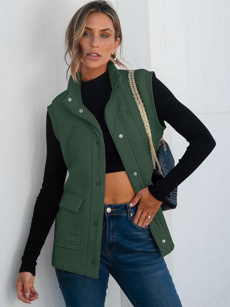 ANRABESS Womens Fleece Vest Loose Warm Button Down Fall Fuzzy Sherpa Jackets Fuzzy Vest With Pock... | Amazon (US)