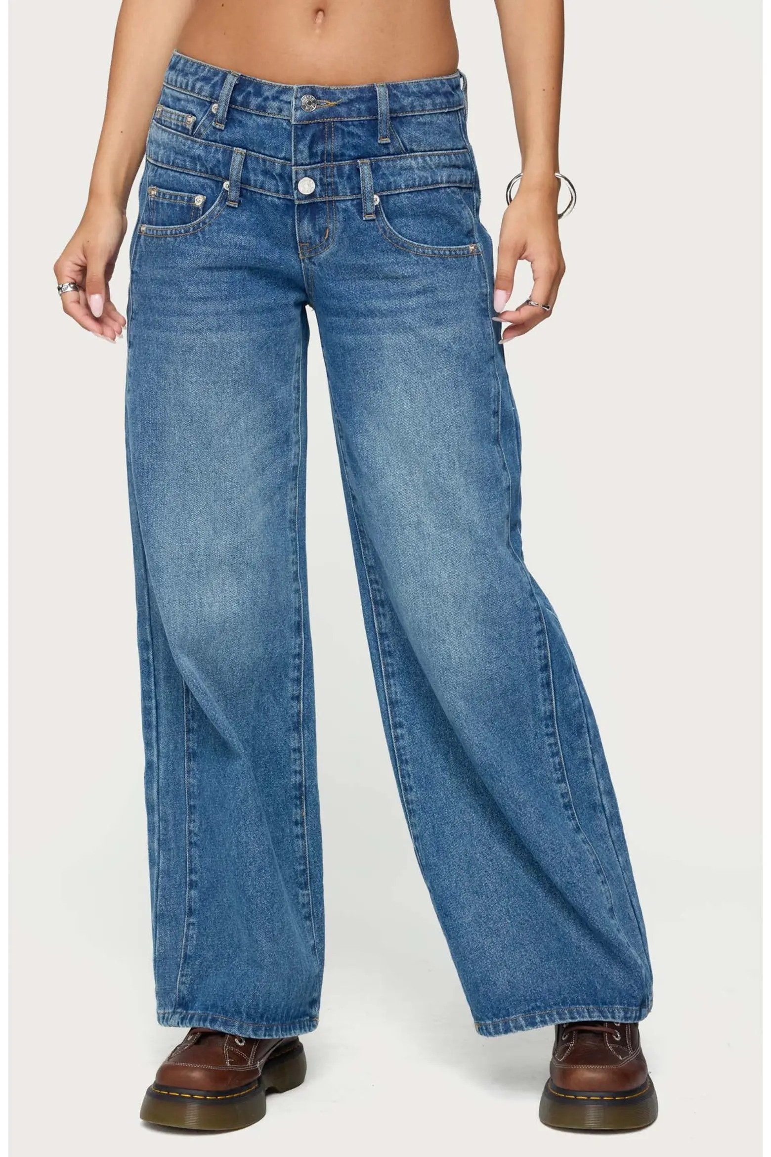 EDIKTED Abel Layered Waist Low Rise Wide Leg Jeans (Women) | Nordstrom | Nordstrom