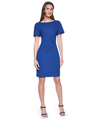 DKNY Women's Short-Sleeve Boat Neck Ruched Dress - Macy's | Macy's