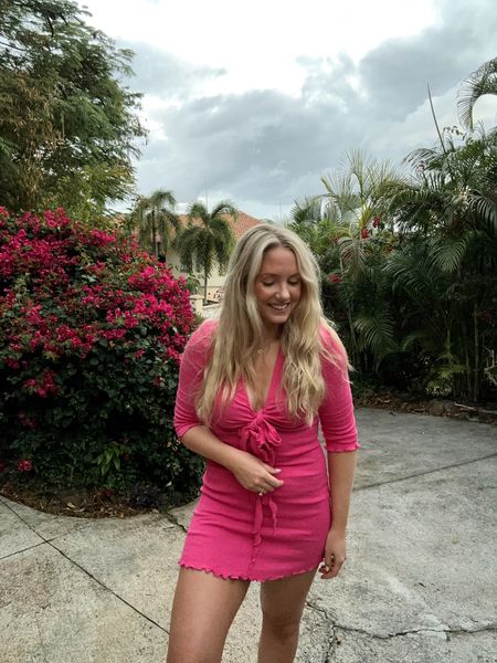 Vacation dress - this one is perfect!  Very stretchy, tie front, and the perfect color for vaca  I’m wearing a size small but probably could’ve gone up to a medium. #ltkvacation 

Vacation dress, dresses for vacation, vacation outfit, pink dress 

#LTKunder100