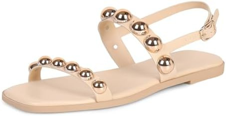 Dsevht Strappy Flat Sandals for Women Comfortable Open Square Toe Sandals Dressy Beach Thong Flip... | Amazon (US)
