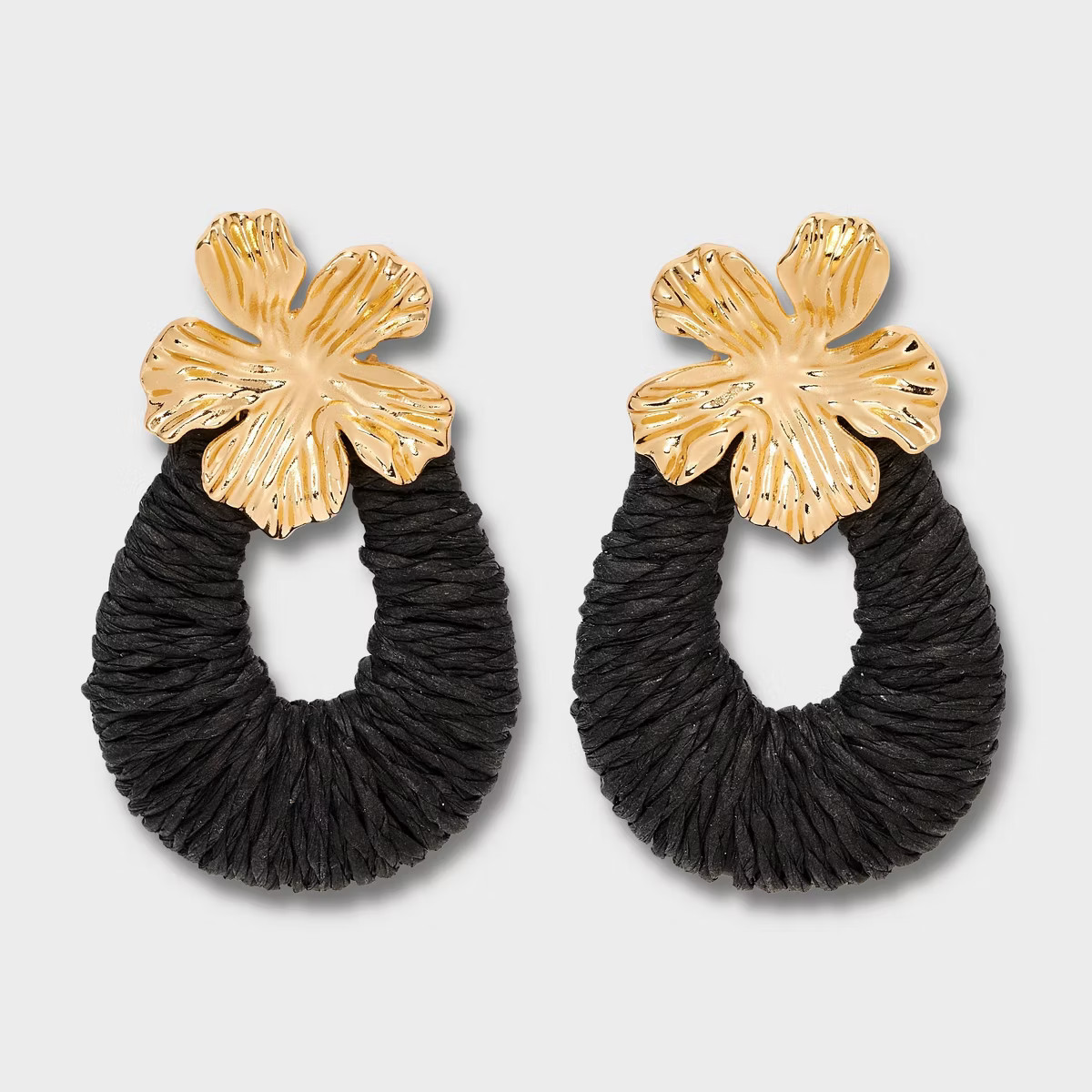 Flower Post Raffia Drop Earrings - A New Day™ Gold/Black | Target