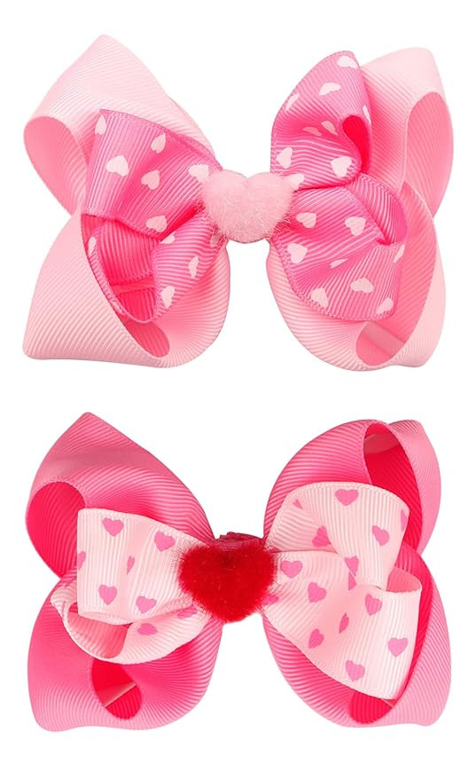 Valentine’s Day Hair Clips Hair Bow for Girls Hair Accessories TSFJ10 (4'' Pink Heart Set) | Amazon (US)